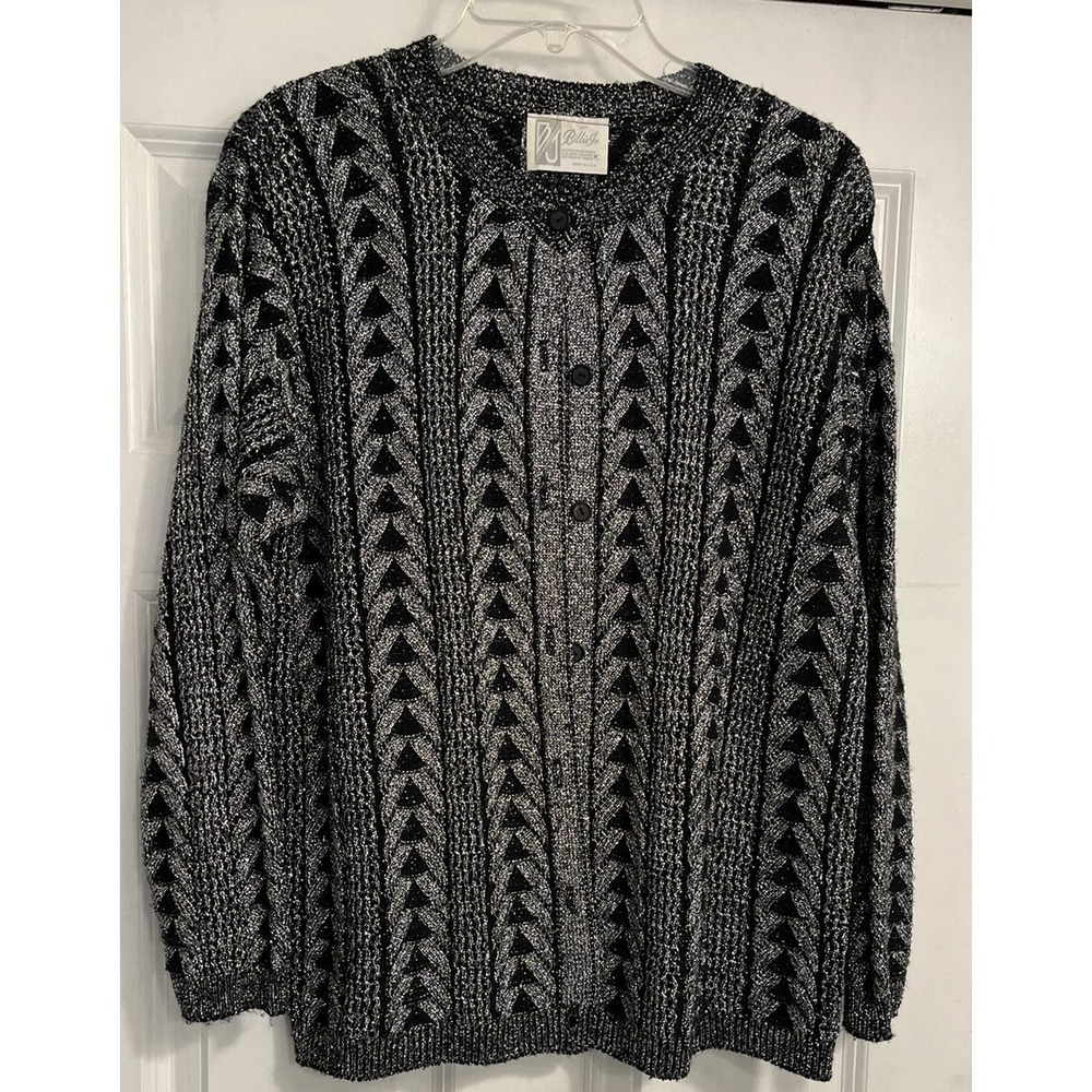 Vintage 1950s Billie Jo Black Sparkle Knit Cardigan Sweater Size Large
